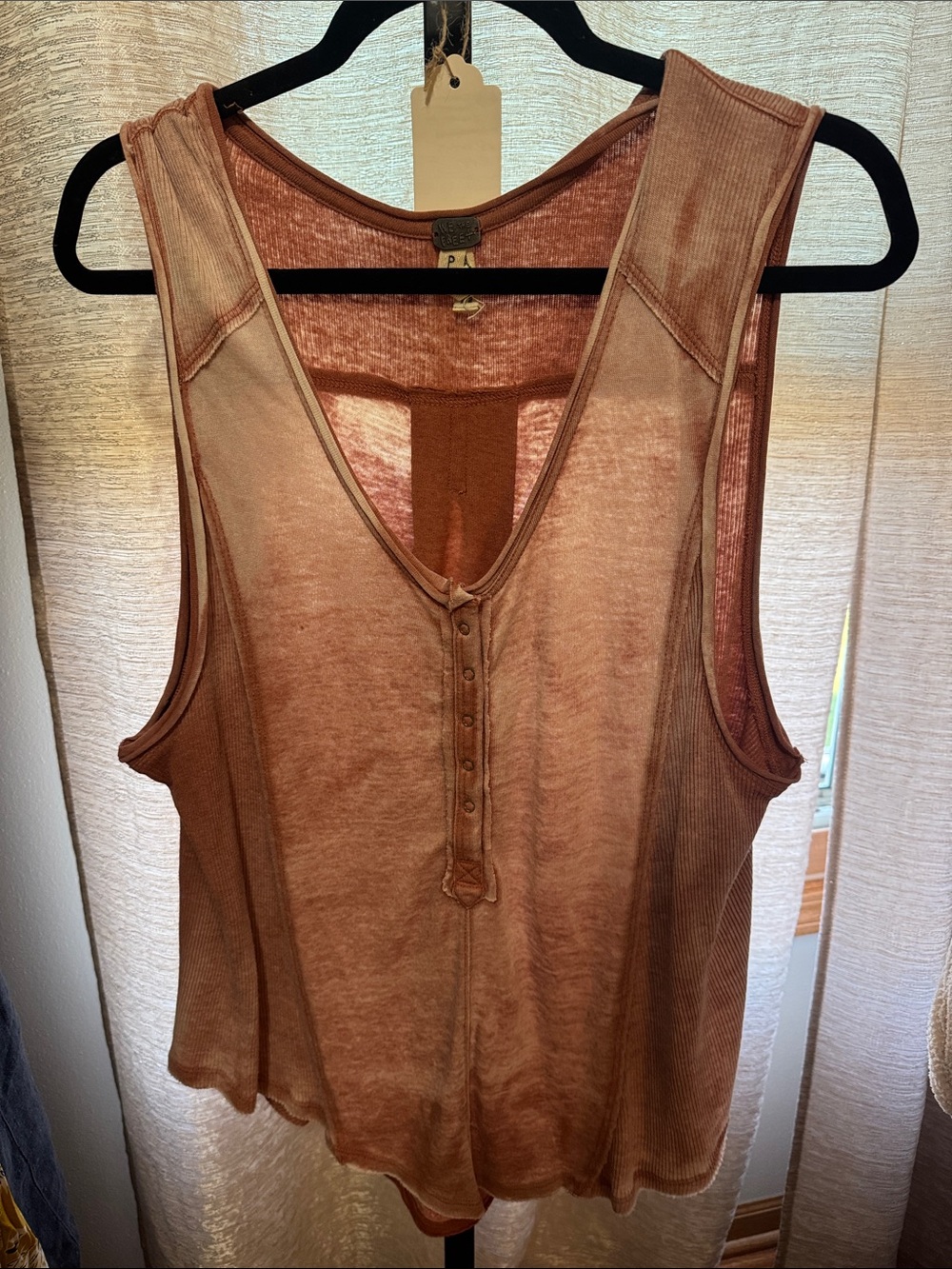 We The Free Washed Rust Scoop Neck Henley Tank